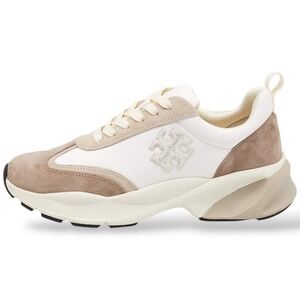 Tory Burch Good Luck Trainer Sneakers White New Ivory Nat Suede Size 5 83833